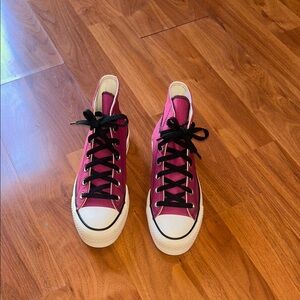 Trendy Fuchsia and Black High-Top Sneakers